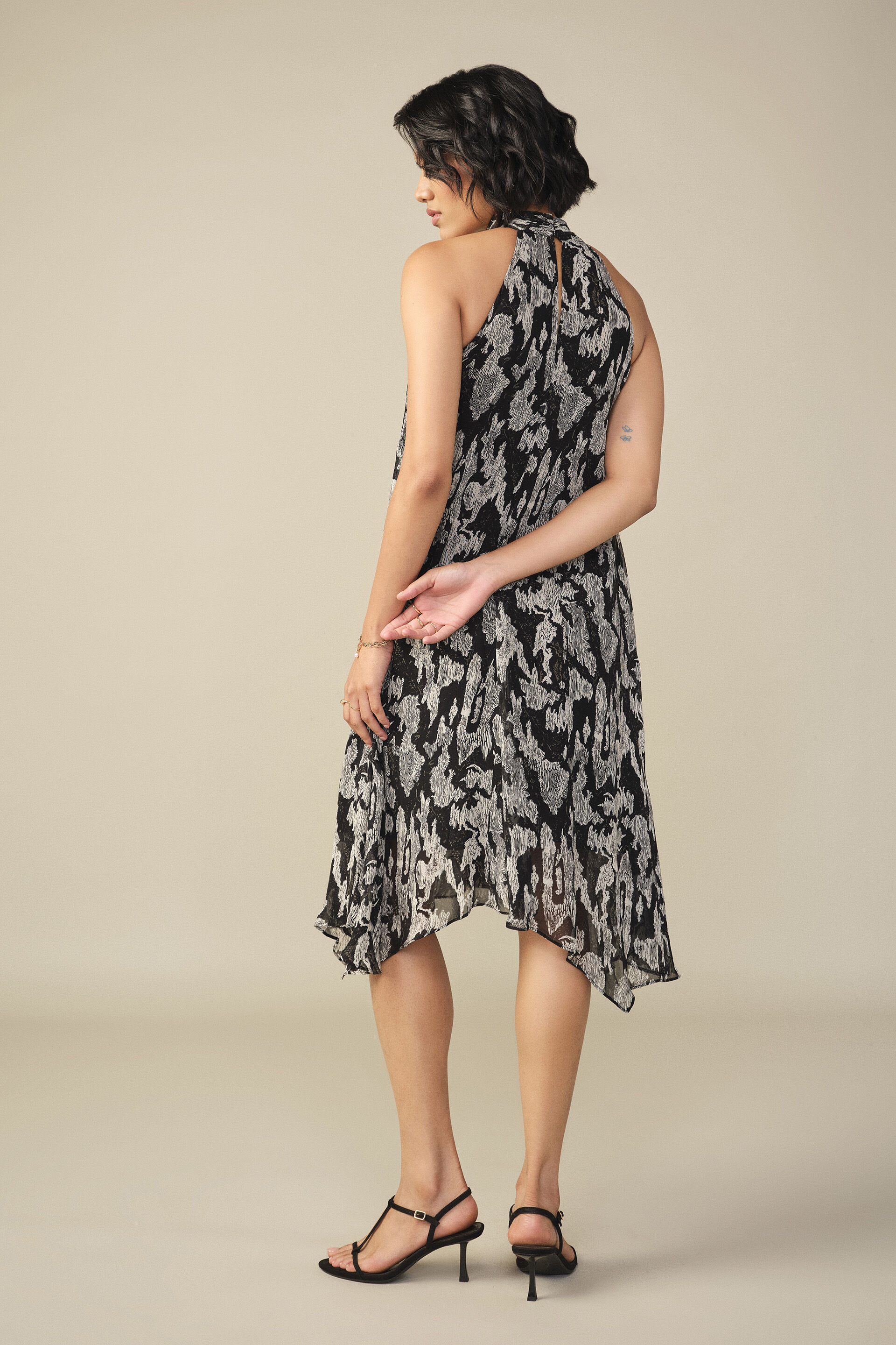 Floral Print Halter Neck Dress in Black, Black, image 6